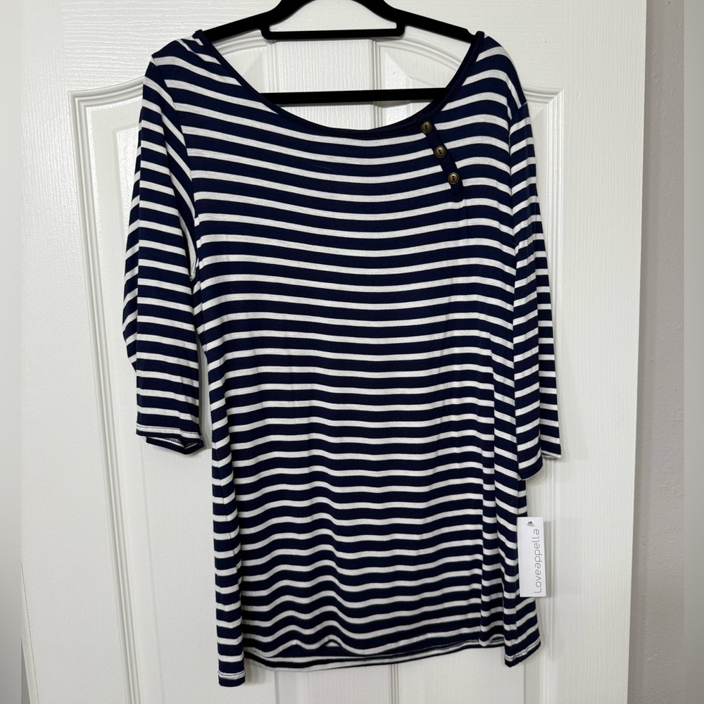 Loveappella Navy and White Striped Long Sleeve Top NWT